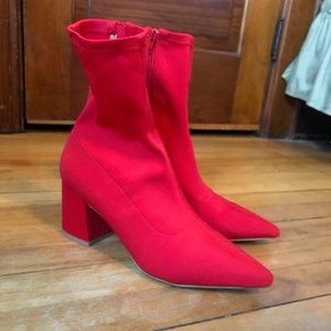 Red Missguided Mid-Heel Sock Ankle Boots / Booties